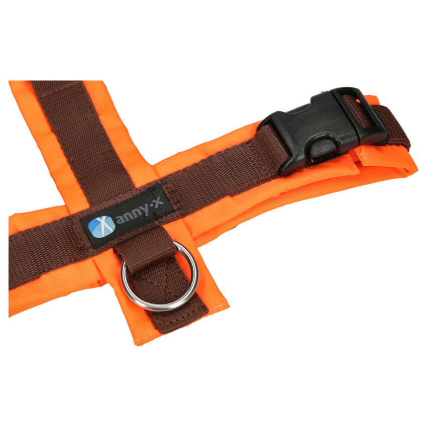 elbhunde annyx brustgeschirr protect leuchtorange braun detail