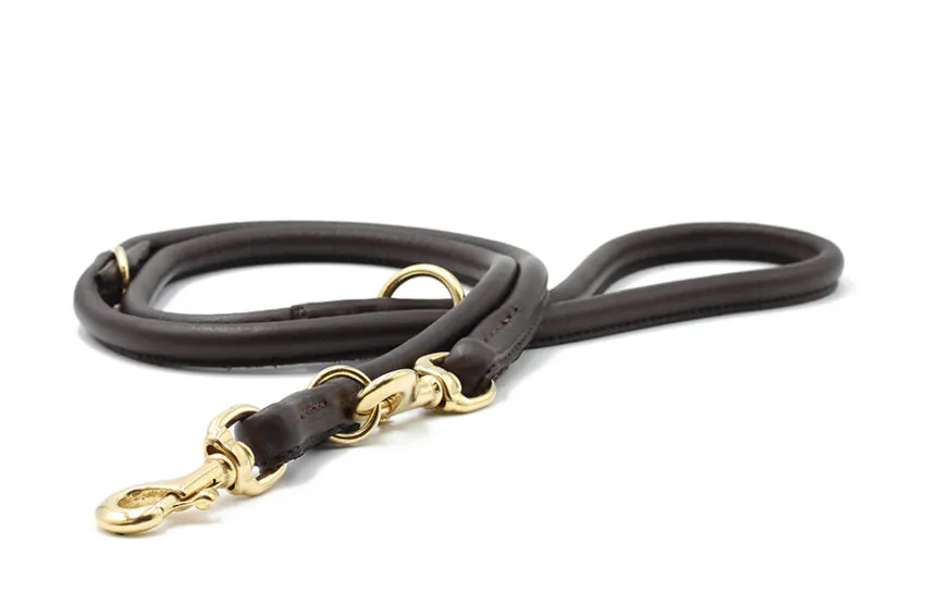 elbhunde maul ledermanufaktur lederleine rundgenaeht dunkelbraun gold