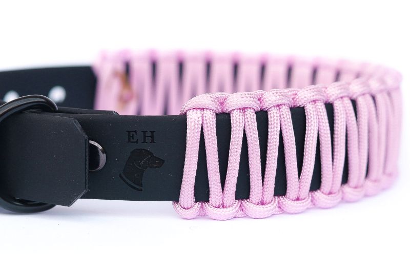elbhunde biothane paracord halsband blackedition rosa detail