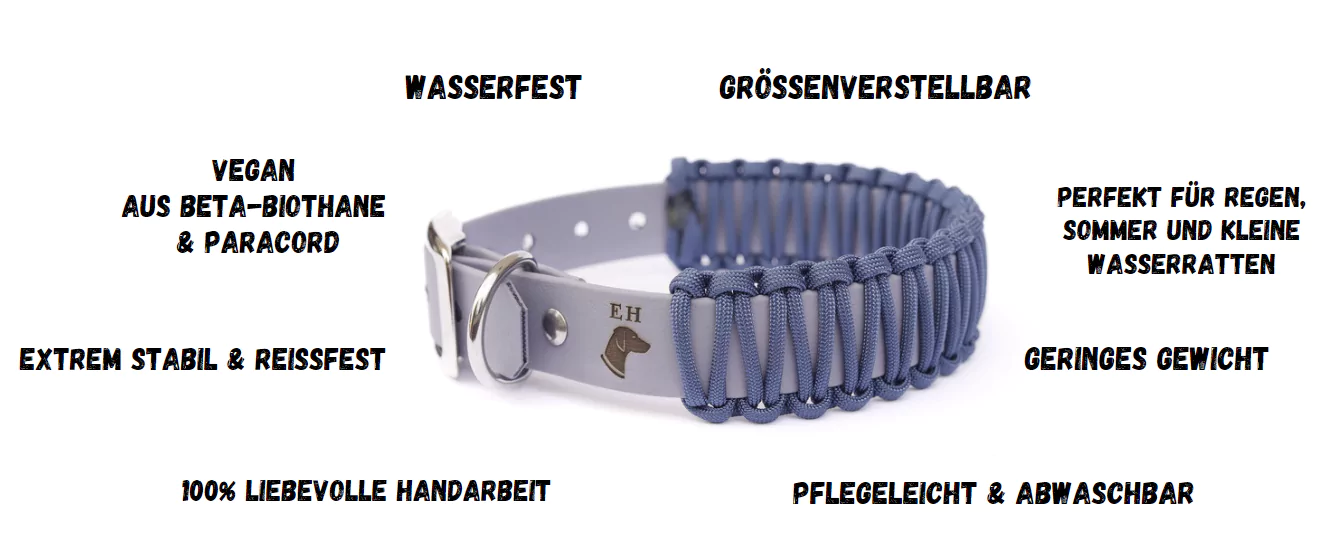 elbhunde biothane paracord halsband blue sea eigenschaften