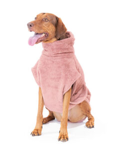 elbhunde lills bademantel pink berry hund sitzend frontal