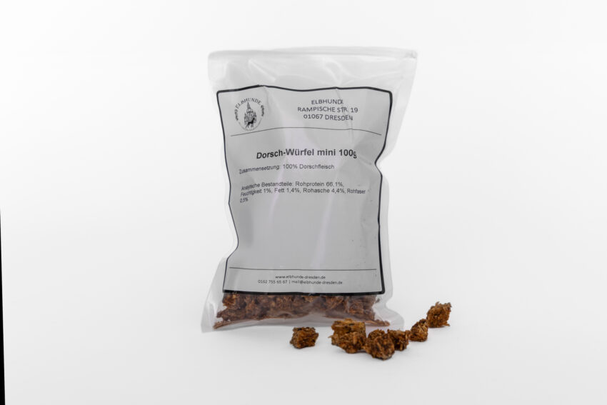 elbhunde hund leckerli dorsch wuerfel mini