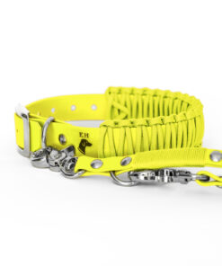 elbhunde biothane paracord halsband mit leine kiss me neongelb