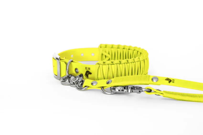 elbhunde biothane paracord halsband mit leine kiss me neongelb