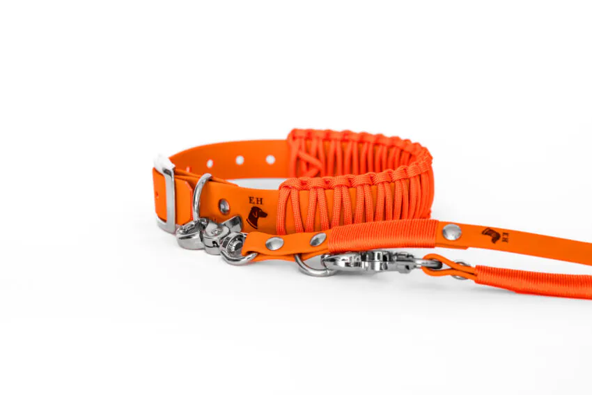 elbhunde biothane paracord halsband mit leine kiss me neonorange