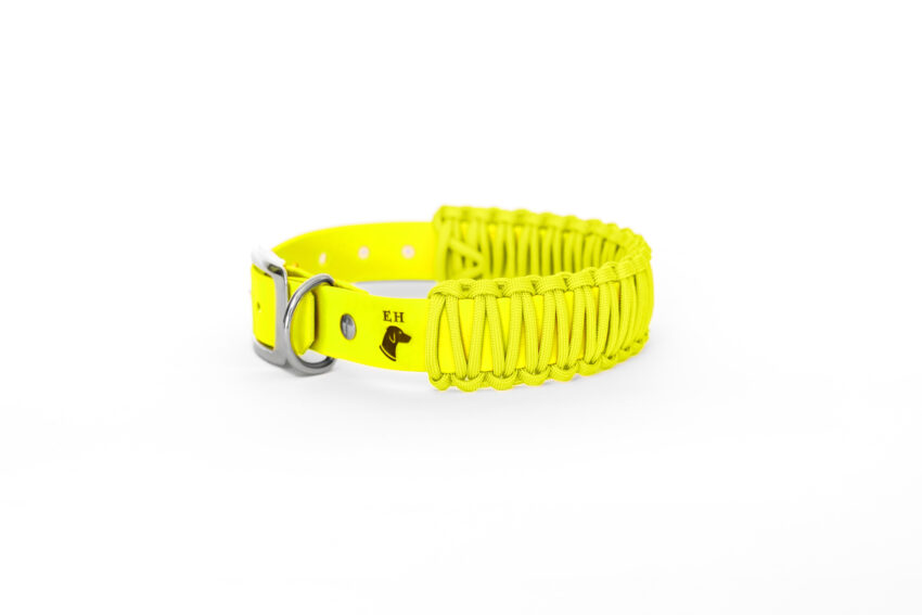 elbhunde biothane paracord halsband ohne leine kiss me neongelb