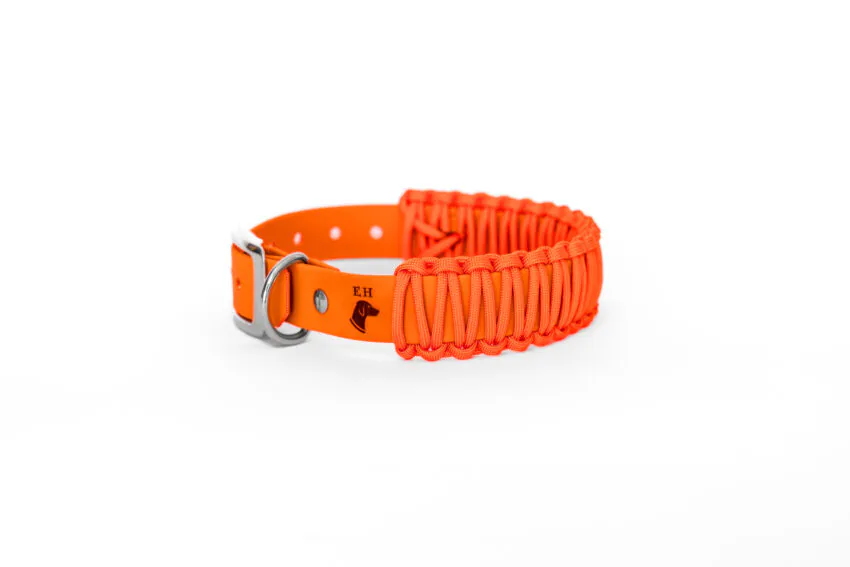 elbhunde biothane paracord halsband ohne leine kiss me neonorange