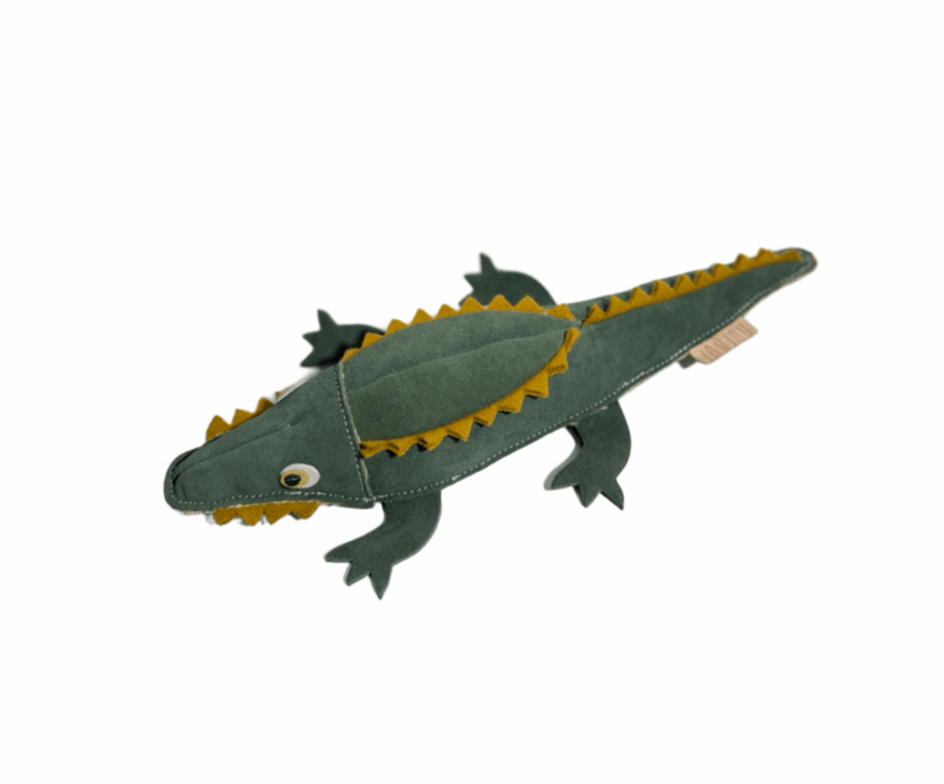 elbhunde nufnuf hundespielzeug aus leder und kokosfaser krokodil