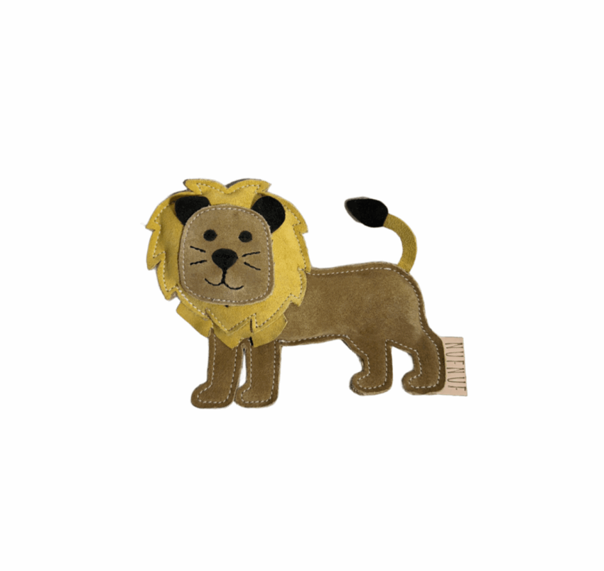 elbhunde nufnuf hundespielzeug aus leder und kokosfaser loewe