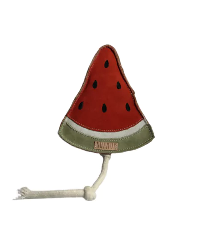 elbhunde nufnuf hundespielzeug aus leder und kokosfaser wassermelone detail