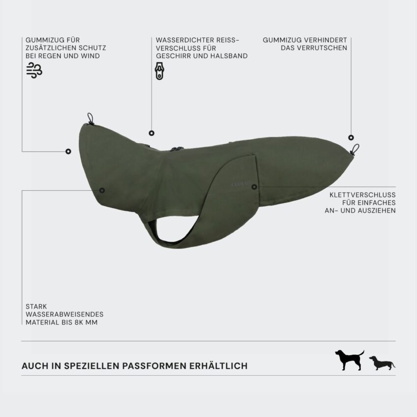 elbhunde cloud7 hunderegenmantel dublin 2.0 dackel dark olive uebersicht